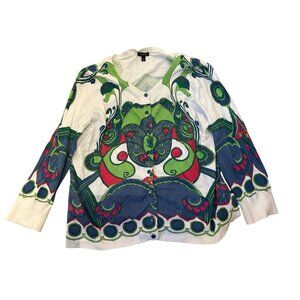 Talbots XL Colorful Button-Down Cardigan Sweater Floral Dopamine Double Sided